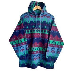 Vintage Santana Neon Aztec Fleece Hoodie Size Medium 22x30